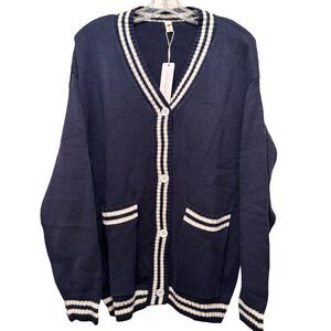 NWT Darong Women's Navy-Blue/White Long Sleeve Cardigan Size M